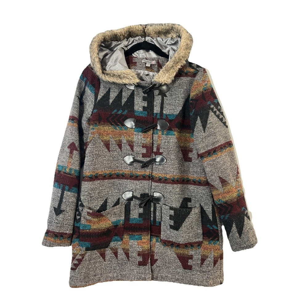 Casting LA Womens Gray Aztec Tribal Style Jacket Hooded Long Sleeve‎ Size Medium